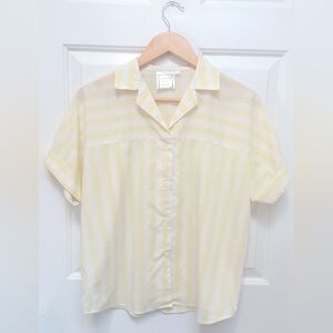 SWEET BABY JANE Striped Yellow White Short Sleeve Button Top Lightweight